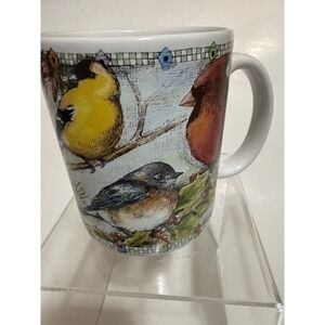 Lang Feathered Friends Bird Mug Sherri Buck Baldwin Cardinal Goldfinch 1998